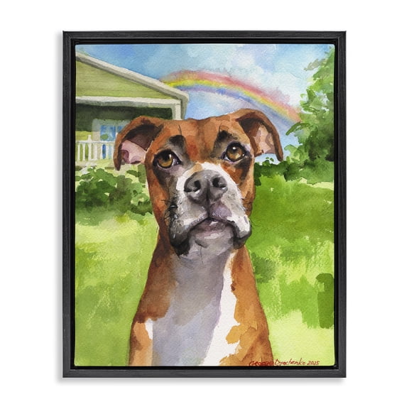 Stupell Industries Boxer and Rainbow Portrait Black Framed Floater Canvas Wall Art, design by George Dyachenko