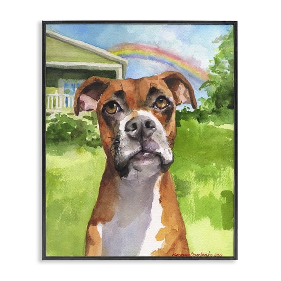Stupell Industries Boxer and Rainbow Portrait Black Framed Giclee Art, design by George Dyachenko