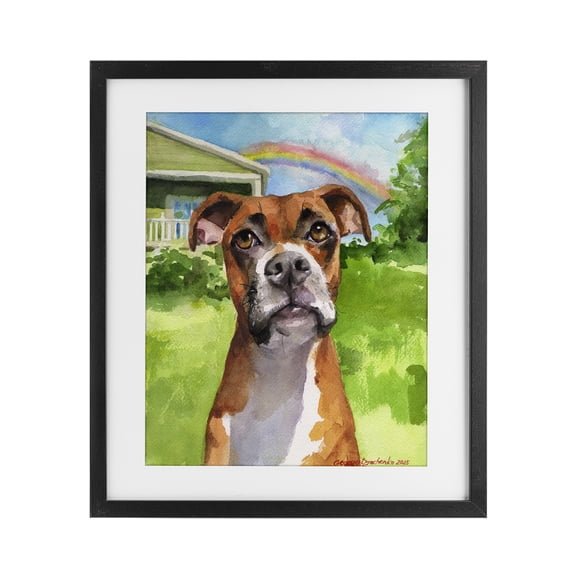 Stupell Industries Boxer and Rainbow Portrait Black Framed Print Under Glass, design by George Dyachenko