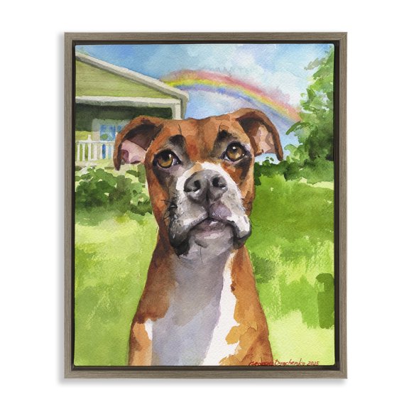 Stupell Industries Boxer and Rainbow Portrait Brown Framed Floater Canvas Wall Art, design by George Dyachenko
