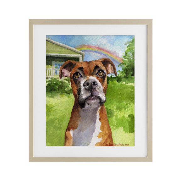 Stupell Industries Boxer and Rainbow Portrait Birch Framed Print Under Glass, design by George Dyachenko