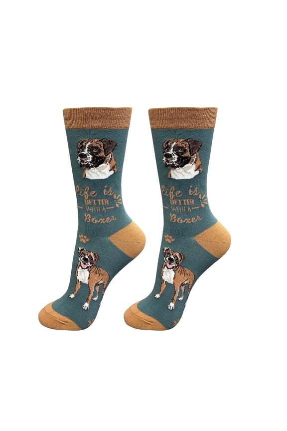 Boxer, uncropped Socks - Life is Better Socks for Pet Lovers - Cute Unisex Socks - One Size Fits Most