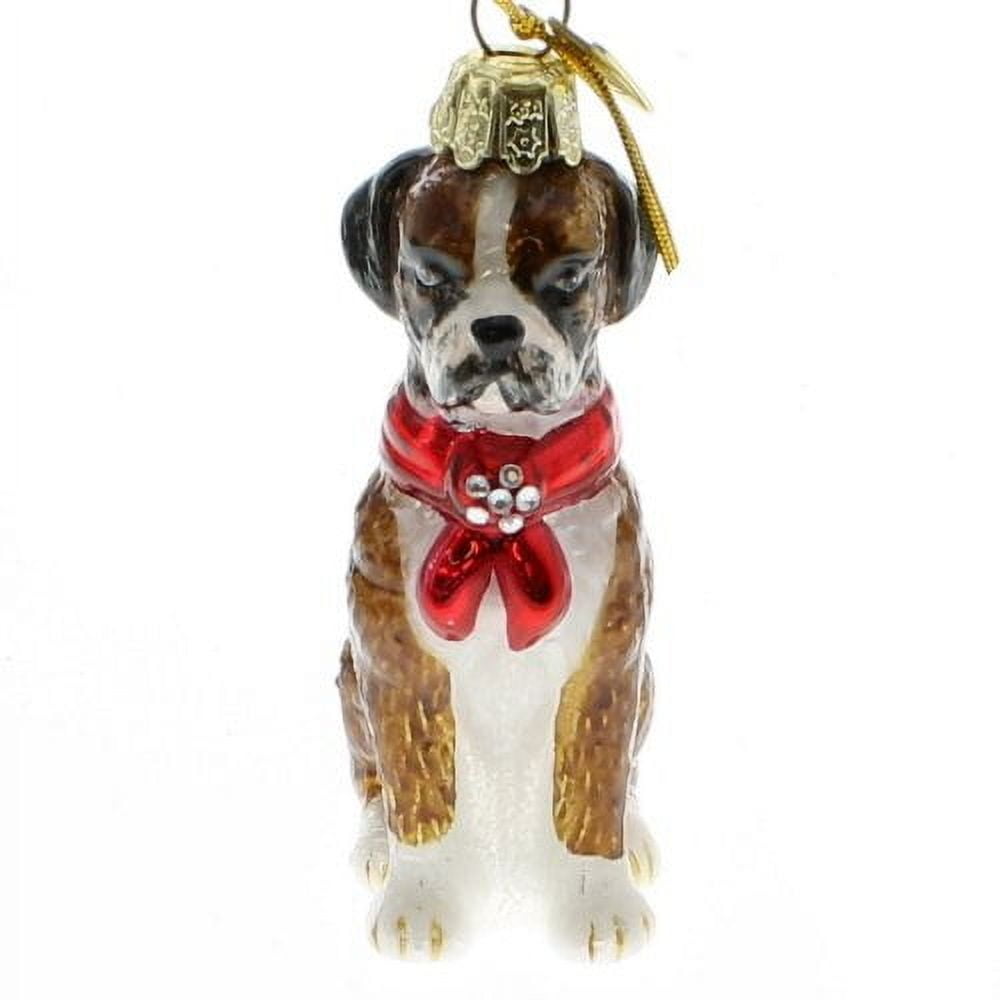 Festive Boxer Glass Christmas Ornament with Red Scarf