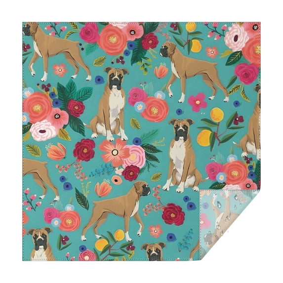 BoxerDog and Pioneer Flower Square Tablecloth,Waterproof Square Table Cover,Wipeable Spillproof Washable Table Cover for Home Kitchen Party Decor 60"x60"(152x152cm)