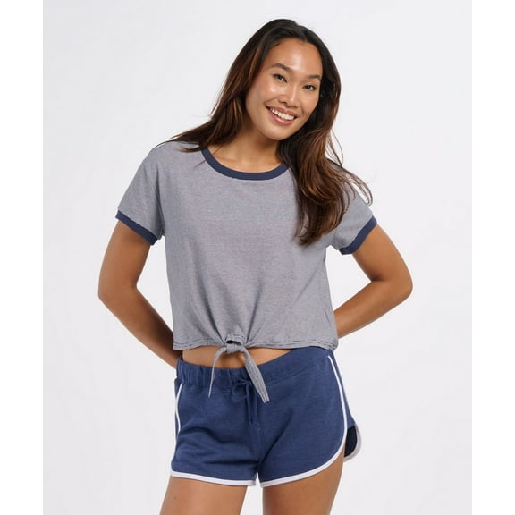 Boxercraft BW2107 Women's Striped Tie Front Tee-Navy White-M