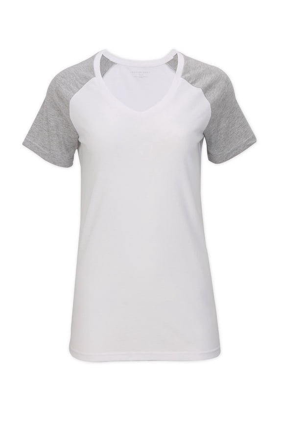 BW2204 Color Blocked V-Neck Tee-White-M