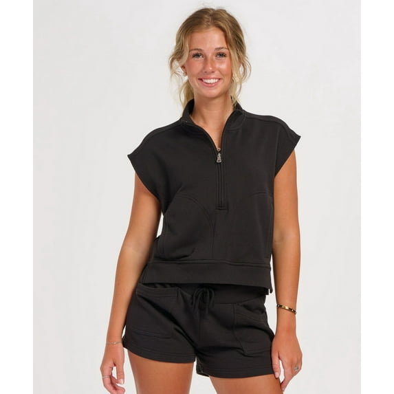 Boxercraft BW2407 Women's Sleeveless Terry Half-Zip-Charcoal Heather-XXS