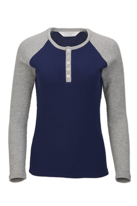 BW3104 Waffle Knit Henley-Navy/Oxford-XS