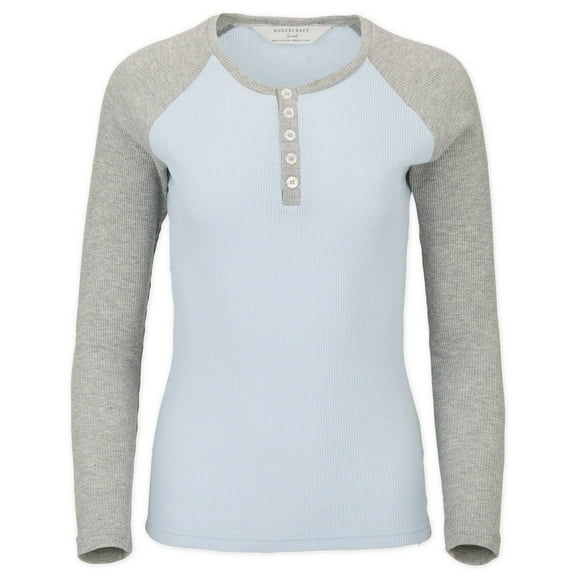 Boxercraft BW3104 Waffle Knit Henley-Skyblue/Oxf Htr-XXS