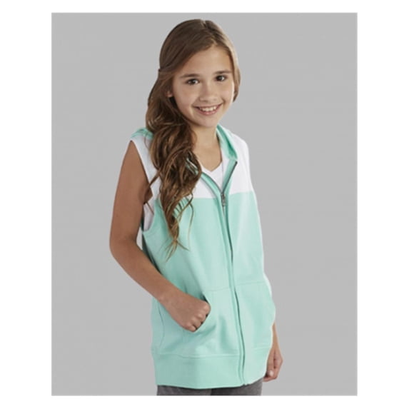 Boxercraft YV30 Girls Rival Sleeveless Hoodie-Garnet/White-YL