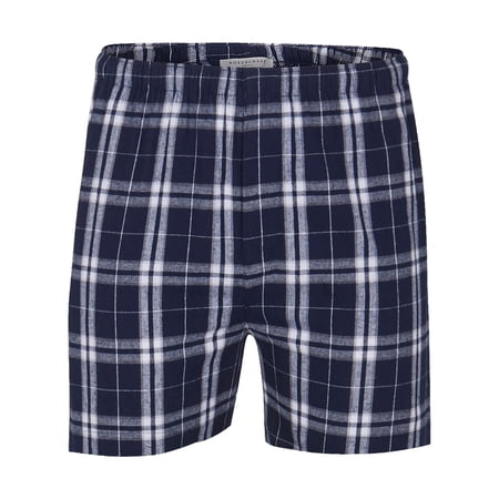 Boxercraft BM6701 Men's 100% Cotton Double-Brushed Flannel Boxer-Navy/Silver Pl-XL