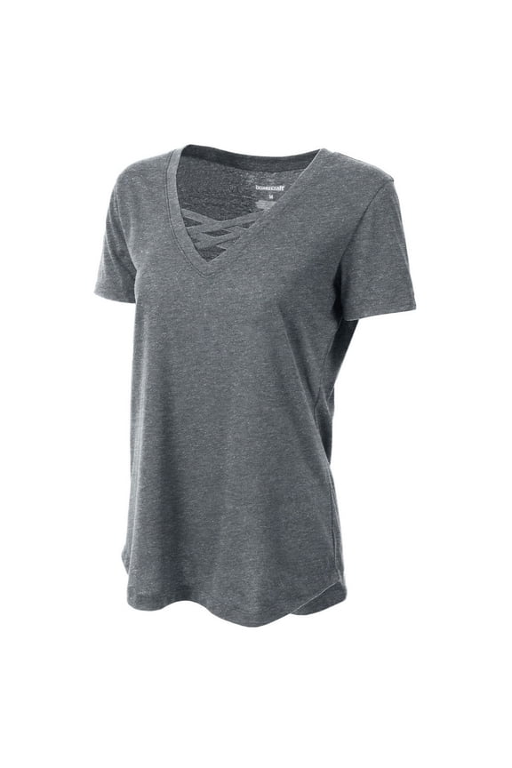 T27GNT Ladies Caged Front Tee,Granite,3X