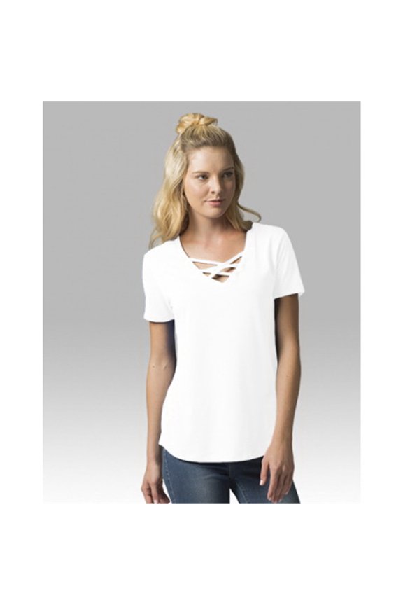 T27WHT Ladies Caged Front Tee,White,M
