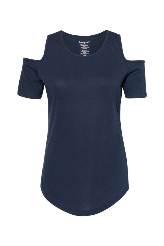 T32NAV Ladies Cold Shoulder Tee,Navy,XL