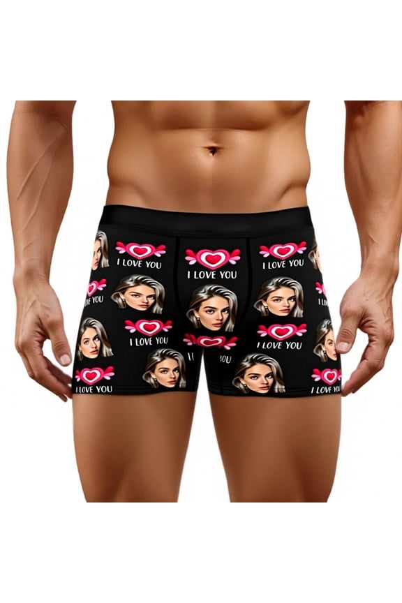 Boxers Mens Funny Wife Face Boxer Briefs Underwear Valentine's Day Gag Gifts for Men Trunk Black XL