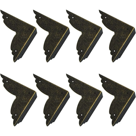 Boxes Corner Protector, 8Pcs Vintage Shielding Angle Decorative Iron Edge Cover Triangle Carved Edge Safety Guards for Wooden Box Furniture Corner (Bronze)