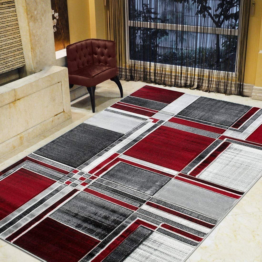 Boxes/Cubism/Squares Modern Abstract Contemporary Hand Carved Area Rug ...
