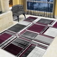 thumbnail image 1 of Boxes/Cubism/Squares Modern Abstract Contemporary Hand Carved Area Rug-Silver/Purple/Gray/Black, 1 of 7