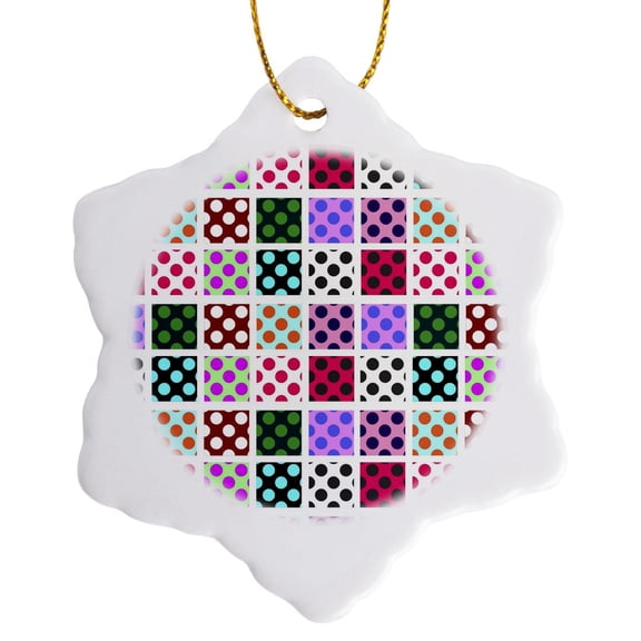 3drose, Boxes of Polka Dots, 3 inch Snowflake Porcelain Ornament