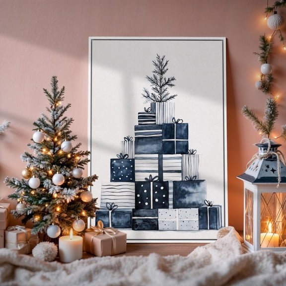 Boxes Poster Abstract Tree Wall Art Minimalist Posterdecor Ready To Hang, Stretched Canvas Size 8x12