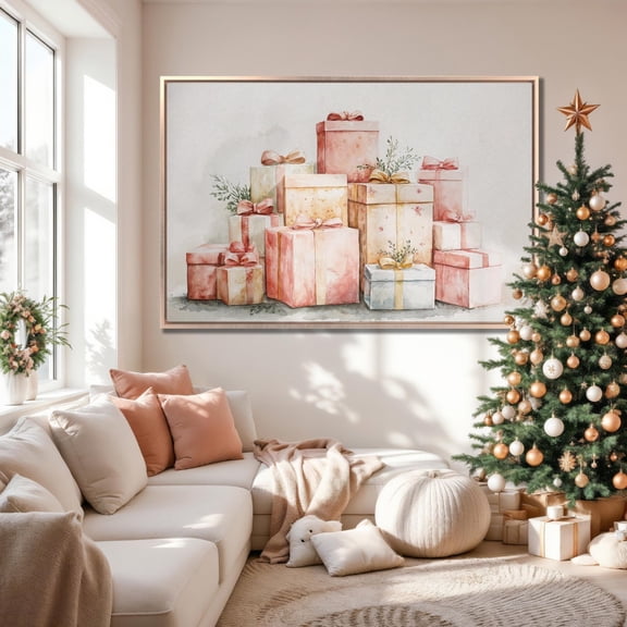 Boxes Poster Wrapped Presents Wall Art Posterseason Decor Ready To Hang, Unframed Canvas Size 12x18