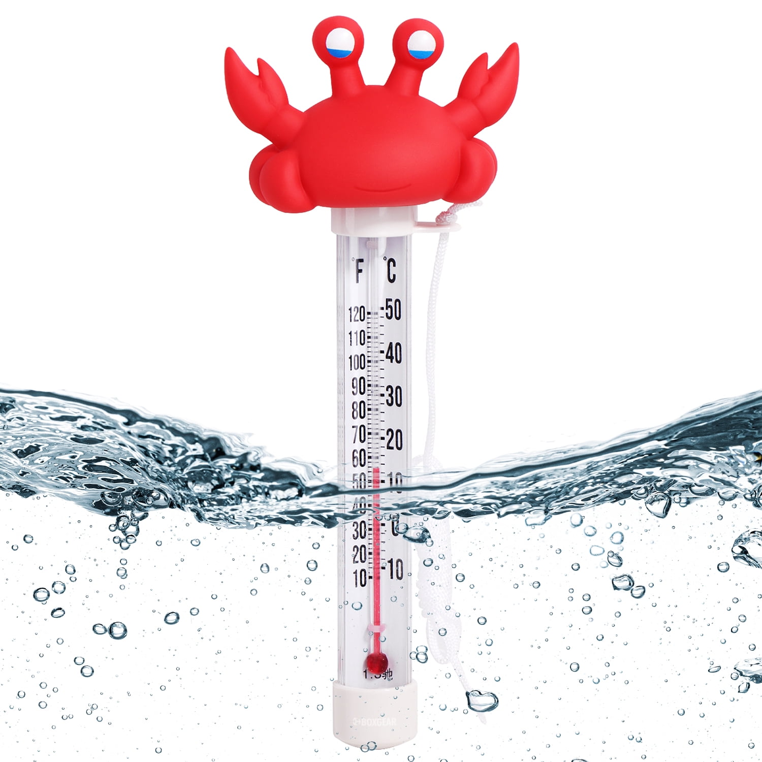 Boxgear Crab Floating Pool Thermometer - Aquarium Thermometer Water Temperature from -10 to 50C - Shatter Proof Pool Thermometer Floater with Tether for Outdoor & Indoor Swimming Pools, Ponds,Spa