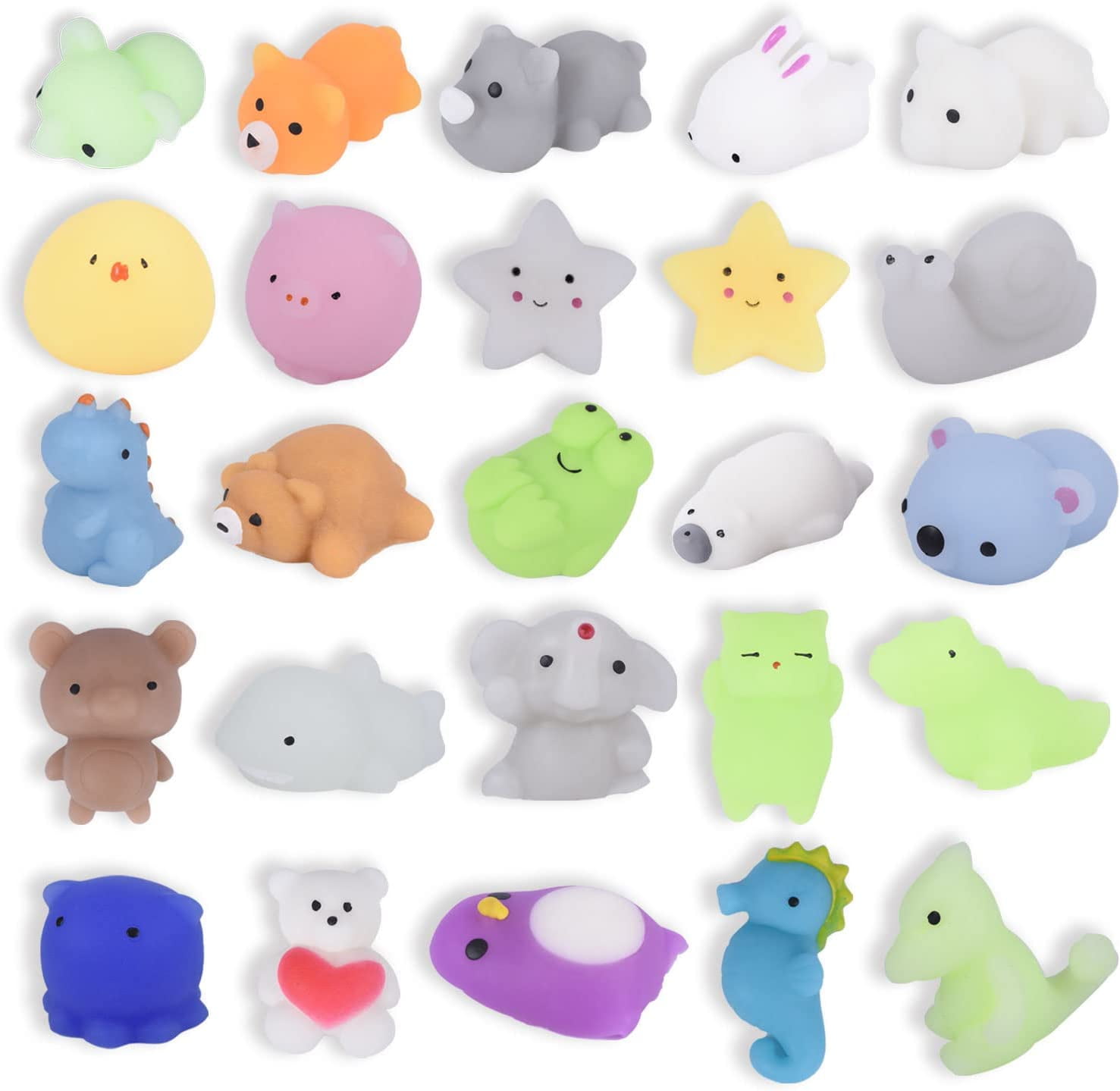 Boxgear Mochi Fidgets Cute and Soft Bulk Mochi Squishies 25pcs Mini Mochi Squishies for Boys and Girls Multipurpose Squishy Squeeze Toys Mochi for Kids and Adults Colorful Design