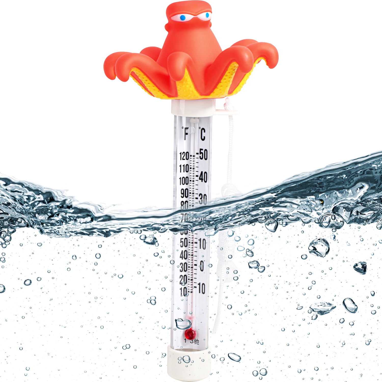 Boxgear Octopus Floating Pool Thermometer - Aquarium Thermometer Water Temperature from -10 to 50°C - Shatter Proof Floater with Tether Outdoor & Indoor Swimming Pools, Ponds