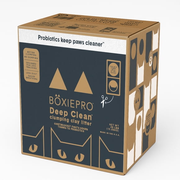BoxiePro Probiotic Deep Clean Cat Litter with Cat Playhouse, Continuous Odor Control, Clumping Clay Kitty Litter, Low Dust Low Tracking, Odor Eliminating Probiotics, 35 lb