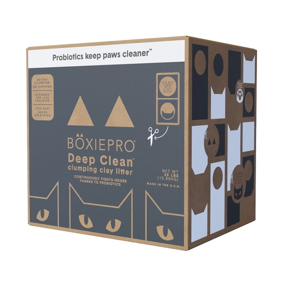 BoxiePro Probiotic Deep Clean Cat Litter with Cat Playhouse, Continuous Odor Control, Clumping Clay Kitty Litter, Low Dust Low Tracking, Odor Eliminating Probiotics, 35 lb