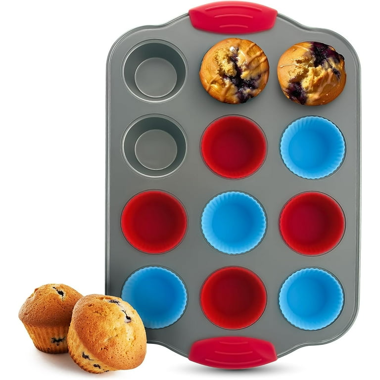 Silicone Muffin Pan & Mini Cupcake Baking Set (12 & 24 Cup) - Non Stick  Mini Muffin Tin - BPA Free & Dishwasher Safe Silicon Bakeware Pans/Tins 