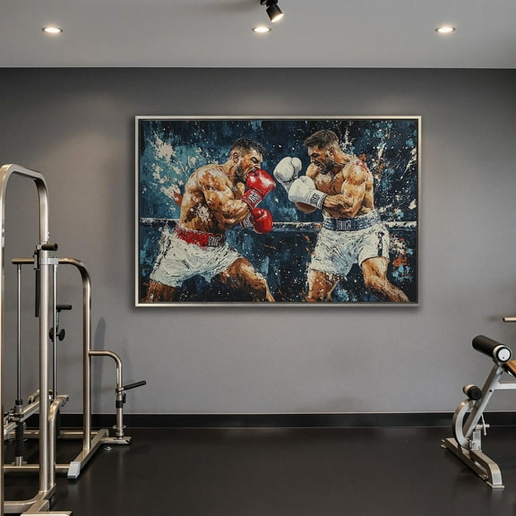 Boxing Art: Dynamic Fighting Scene, Gym Wall Decor, Unframed Canvas Size 12x18