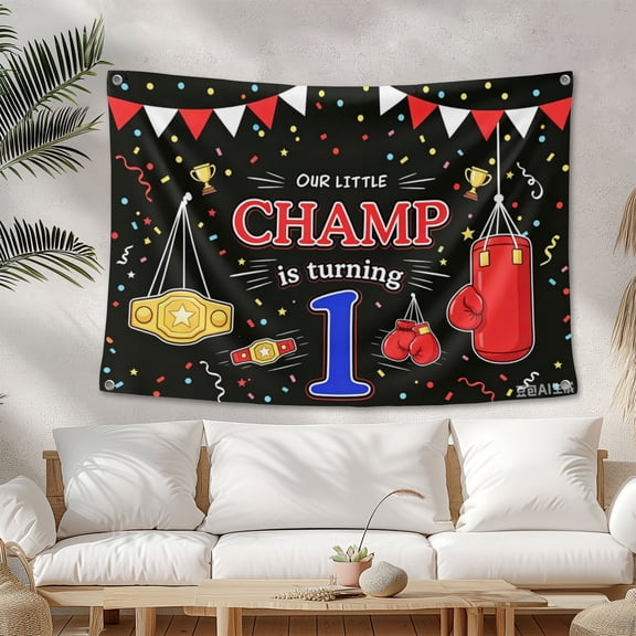 Boxing Birthday Party Backdrop Boy First 1st Bday Red and Black Boxer Sport Photography Background Banner Fight Night Photo Booth Props 3.3*5FT