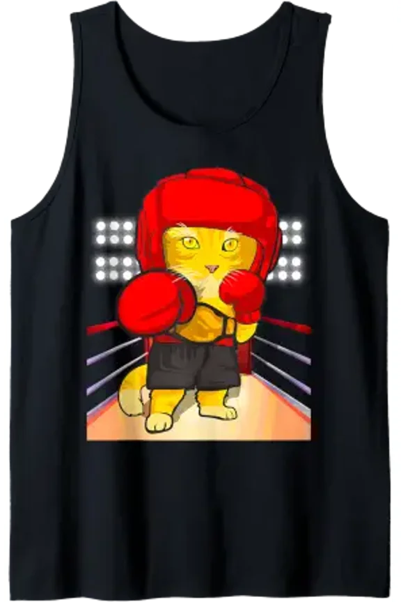 Boxing Cat Playful Cute Boxing Sport Design Tank Top Size S-3XL