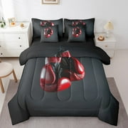 Boxing Comforter Set 7 Piece Bed in a Bag Twin,Sports Theme Boxing Gloves Bedding Sets Sports Games Fighting Competition Pugilism Sheet Set with Comforter,Red Black