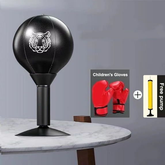 Boxing Desktop Speed Ball Leather Adult Decompression Punching Bag Wall-mounted Strong Sucker Child Training Fitness Equipment (Black,Full-Finger Black)