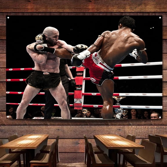 Boxing Fight Scene Art Poster Flag, Sports Combat Gym Fighting Hall Wall Art Decoration Banner Perfect Gift for Combat Lovers 38" x 57"