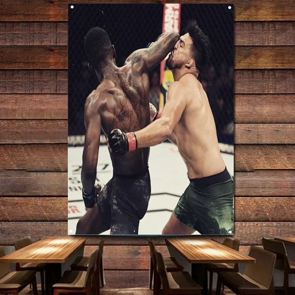 Boxing Fight Scene Canvas Painting Wall Hanging Flag - 38" x 57" Decorative Wall Art Banner for Boxing Lovers - Gym Fighting Hall Poster