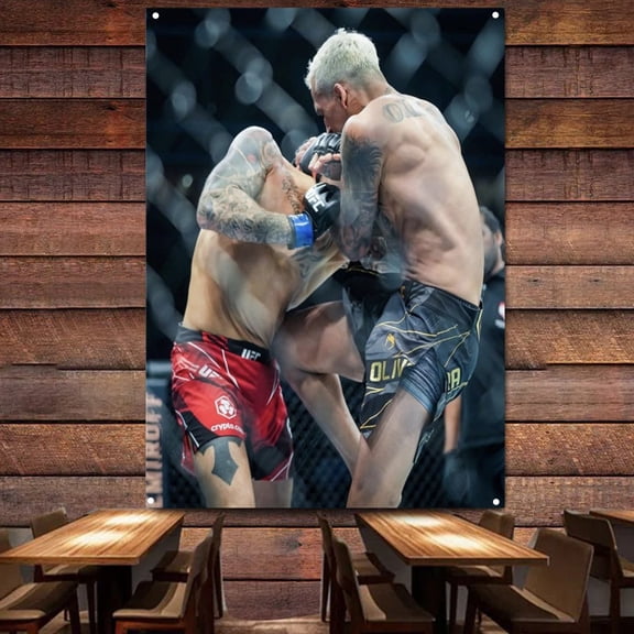 Boxing Fight Scene Wall Art Painting Wall Hanging Flag & Banner, 38" x 57" Sports Combat Gym Fighting Hall Decoration Poster Tapestry