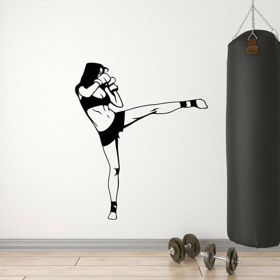 Boxing Girl Vinyl Wall Decal Woman Sports Kick Boxing Gym MMA Martial Arts Wall Stickers for Gym Girls Room Decoration 42x36cm