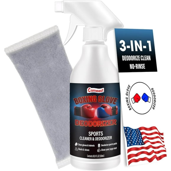 Boxing Glove Deodorizer Cleaner Spraywith Desiccant), Gym Equipment & Shoe Odor Eliminating Spray, Yoga Mat Cleaner, Natural Plant Based Sports Deodorizer, 16.91Fl Oz