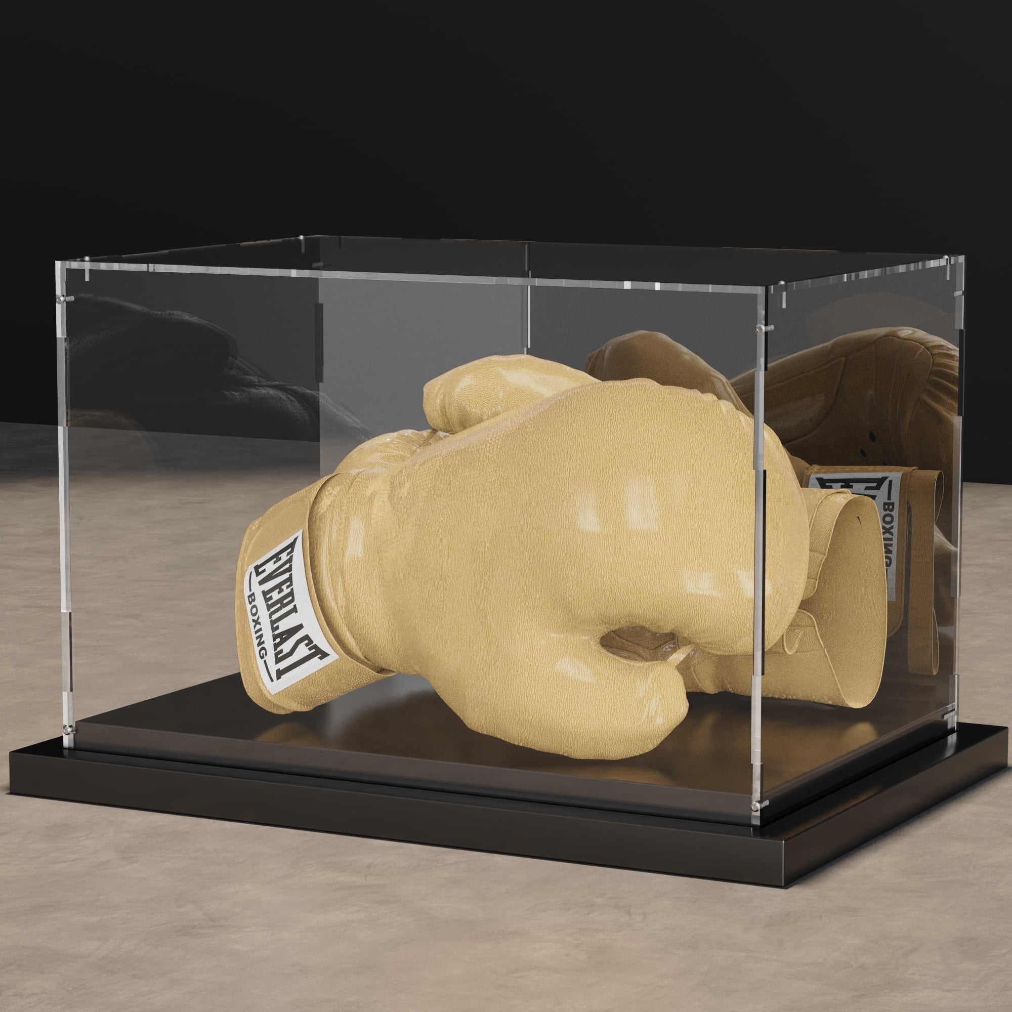 VGMiu Boxing Glove Display Case Full Size with Mirror Back and Black Metal Grooved Base Acrylic Display Case Holder Showcase for Memorialize