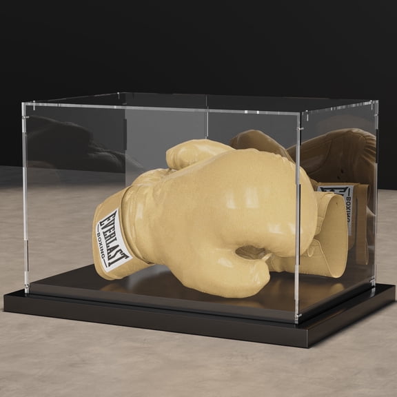 VGMiu Boxing Glove Display Case Full Size with Mirror Back and Black Metal Grooved Base Acrylic Display Case Holder Showcase for Memorialize