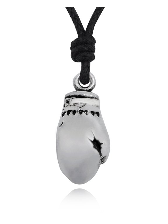 Boxing Glove Fighter MMA Size S Silver Pewter Charm Necklace Pendant Jewelry With Cotton Cord