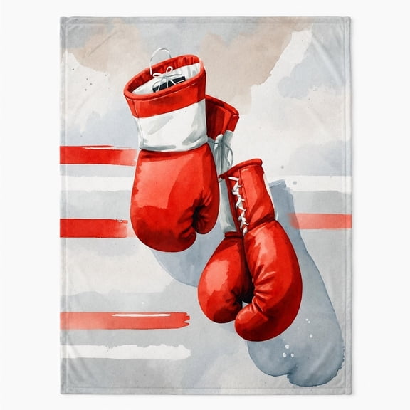 Boxing Glove Graphic Fleece Throw Blanket, 280gsm Polyester, Sports Decor