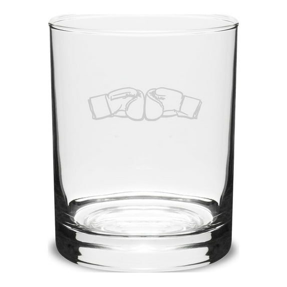 Boxing Gloves 14 oz. Deep Etched Double Old Fashion Glass