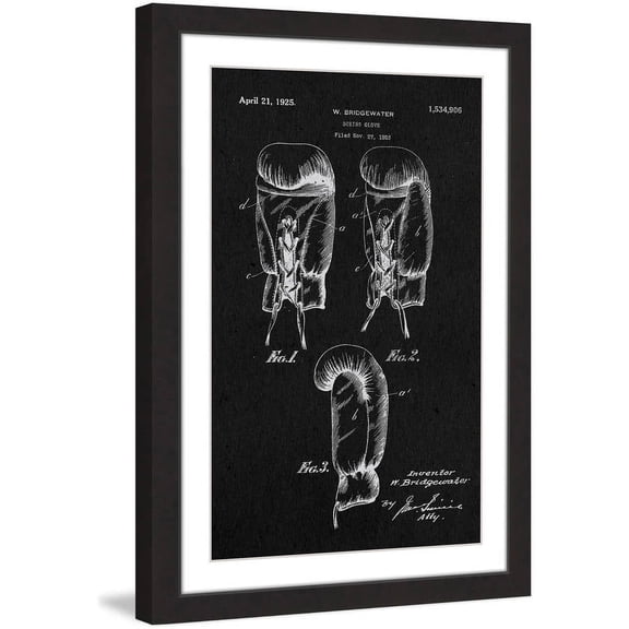"Boxing Gloves 1923 Black Paper" Framed Painting Print