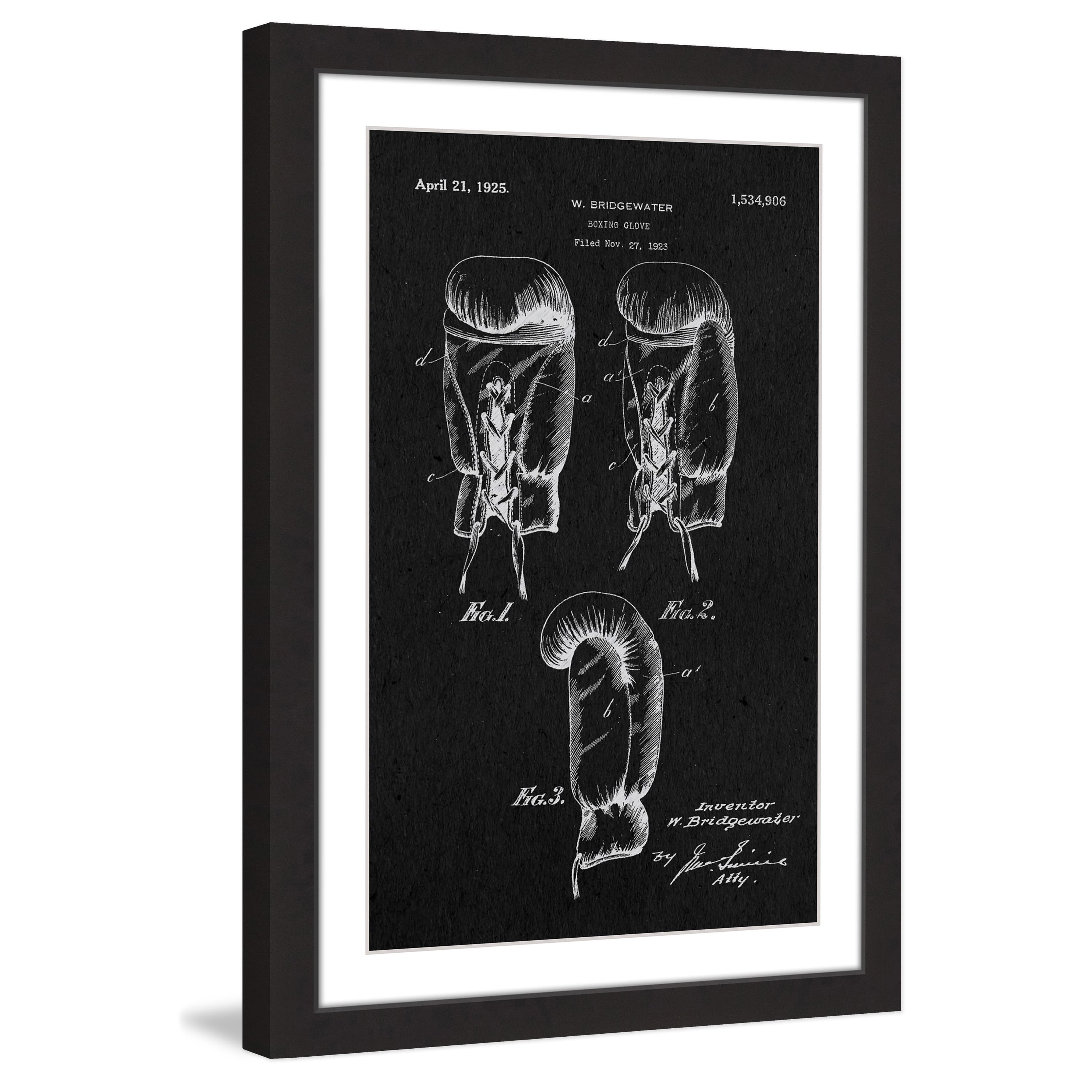 "Boxing Gloves 1923 Black Paper" Framed Painting Print