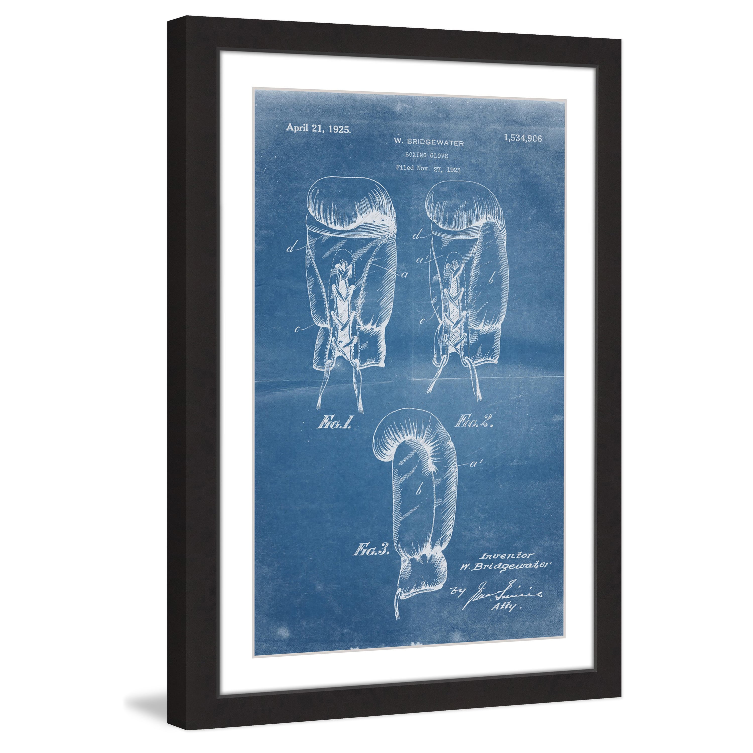"Boxing Gloves 1923 Blueprint" Framed Painting Art Print, 24" x 1.5"