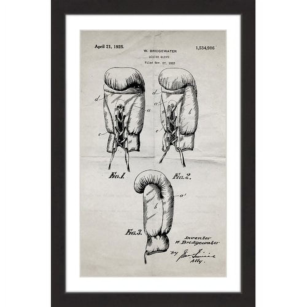 "Boxing Gloves 1923 Old Paper" Framed Painting Art Print, 24" x 1.5"